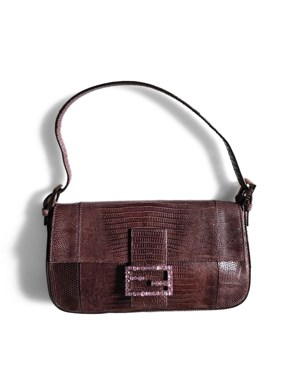 Fendi Baguette Vintage Full Lizard Leather with Lilac Crystal Buckle